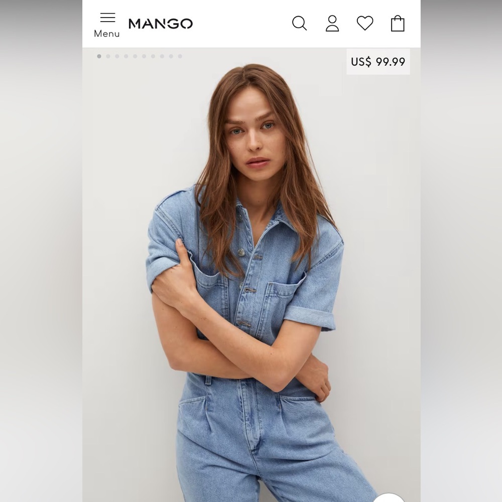 Mango Cotton Denim Jumpsuit Size Small